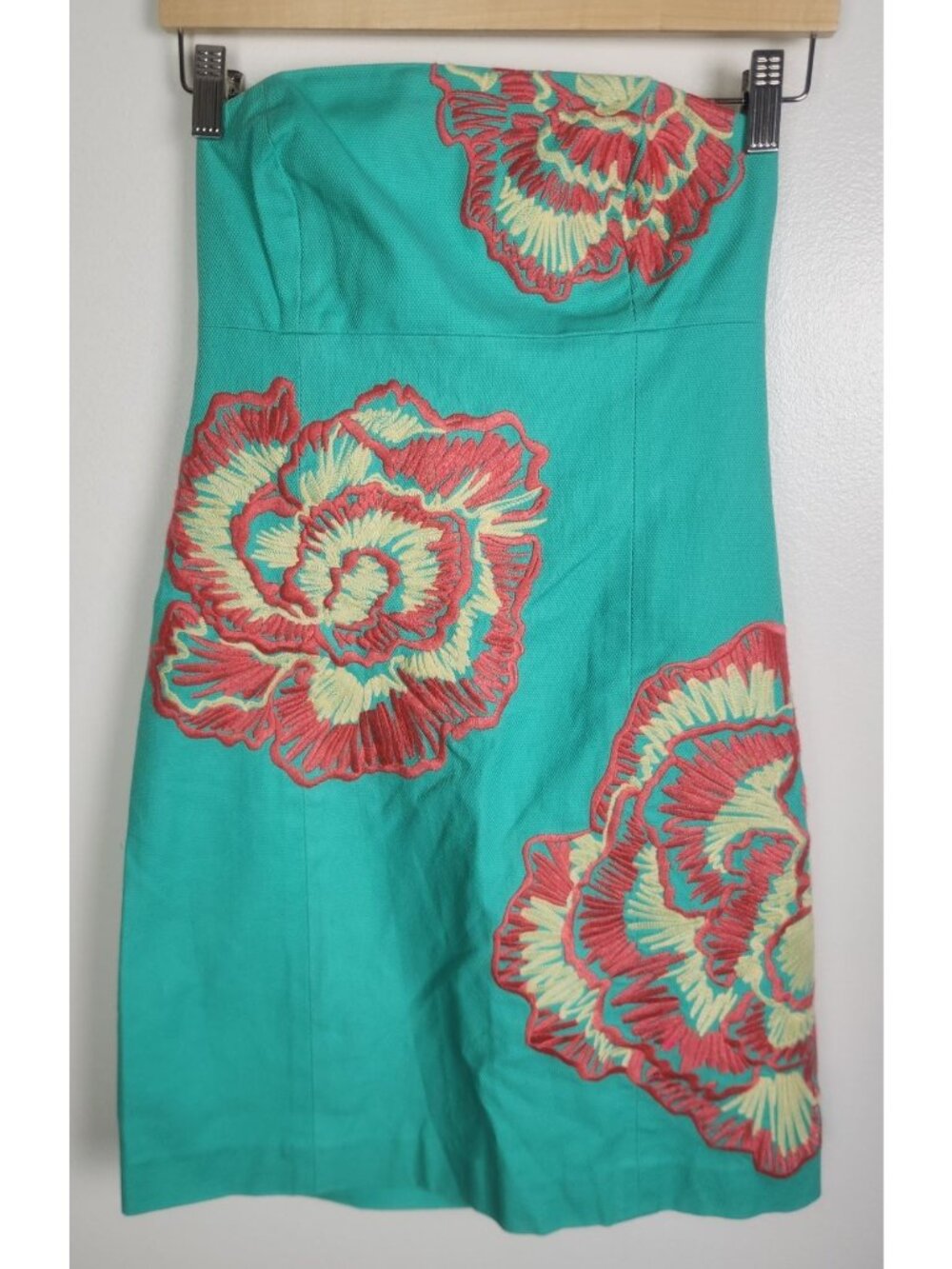 Lilly Pulitzer Women's Sz. 2 Strapless Teal W/ Embroidered Flowers Mini Dress